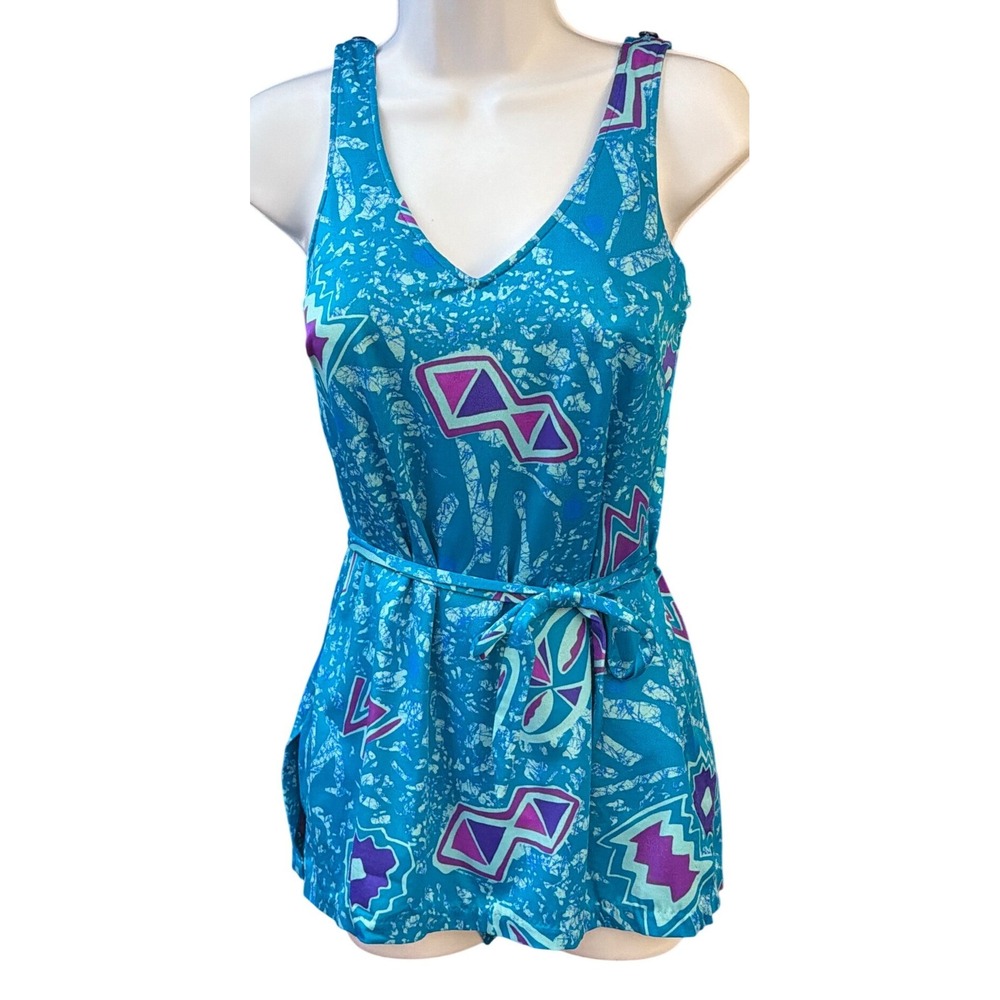 Vintage 90's Maxine of Hollywood Swim Dress Retro Geometric Vaporwave Memphis